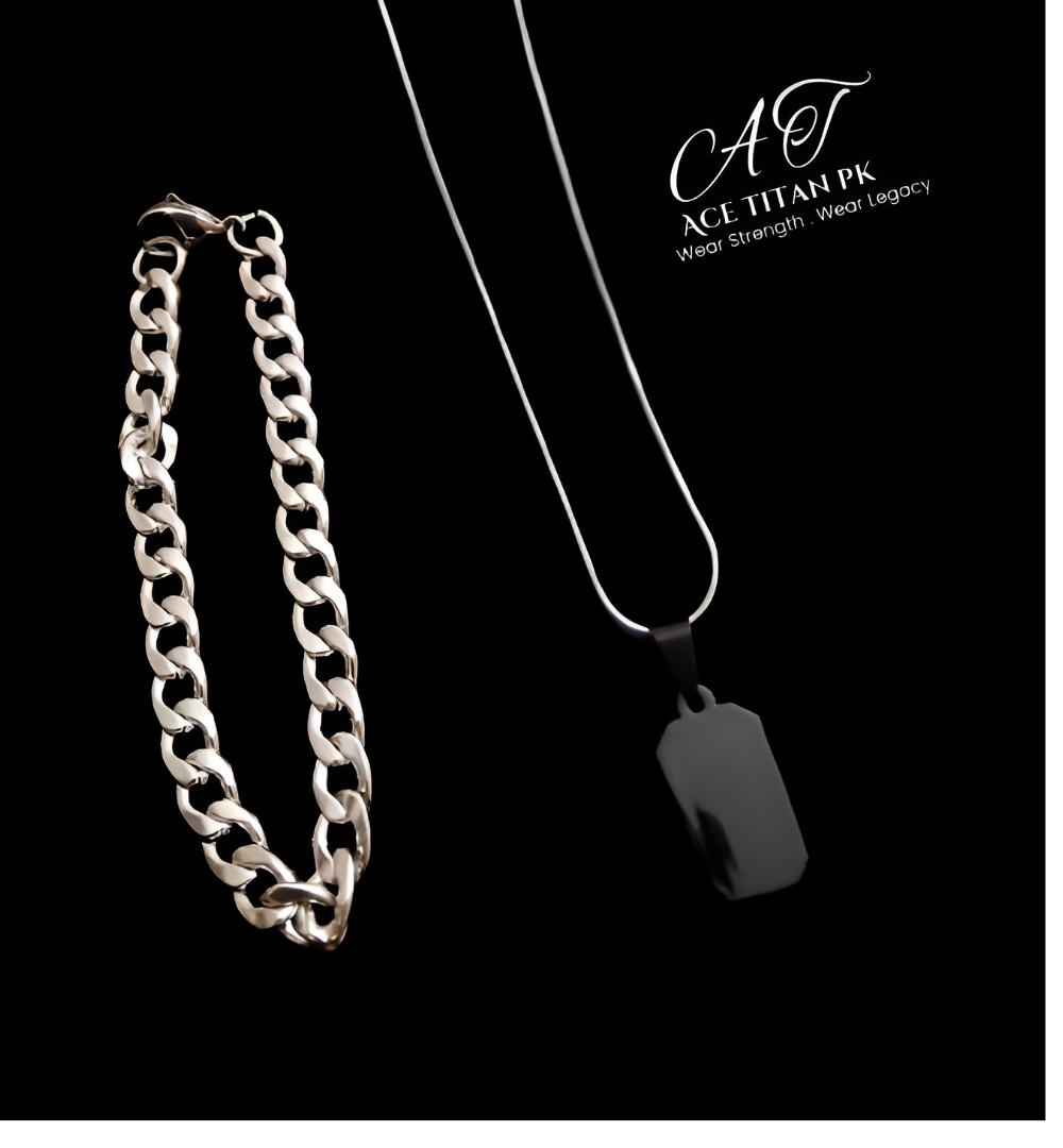 Men’s Bold Chain Bracelet & Tag Pendant Necklace Set – AceTitanPk